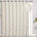 Estelar Textiler Cream Beige Curtain For Sliding Door 100W X 84L Inch Long Silver Palm Curtain Light Filtering Window Energy Sav