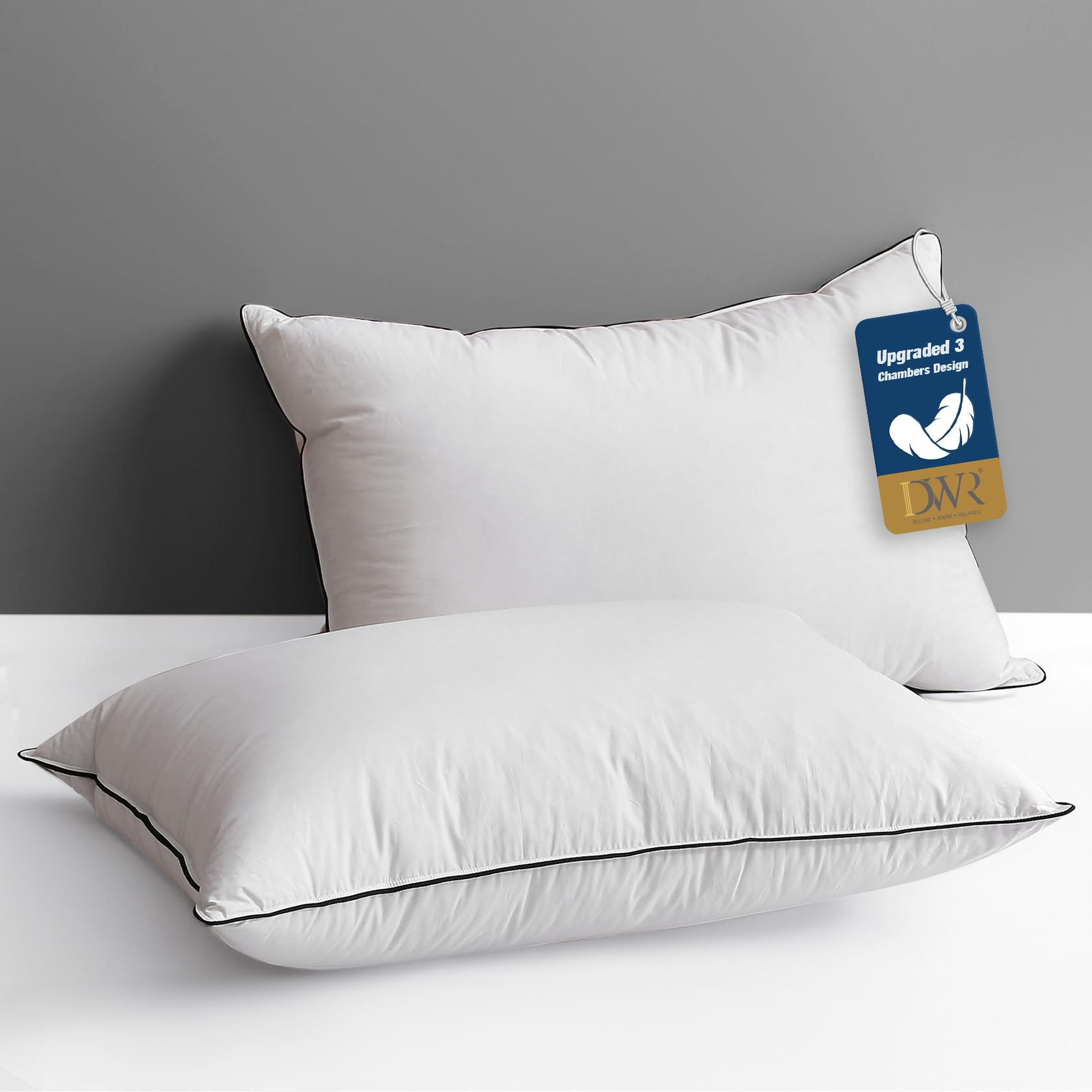 Dwr Goose Feather Down Pillow For Sleeping 2 Pack, Queen Size Organic Cotton Hotel-Style Bed Pillow Inserts, Soft Medium Pillow