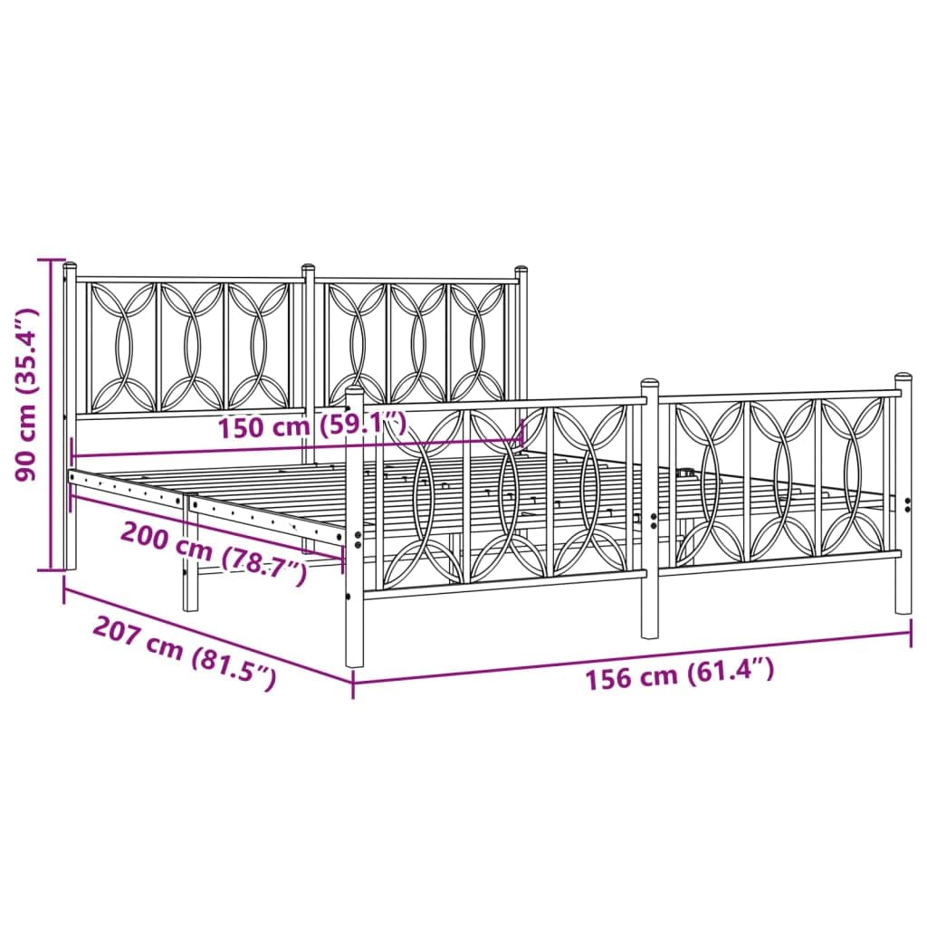 vidaXL Metal Bed Frame with Headboard/Footboard - Double Bed 59.1"x78.7" - Classic White Steel Mattress Support