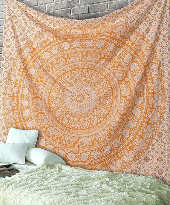 Rajrang Elephant Mandala Tapestry Cotton Wall Hanging Hippy Tapestries Hippie Beach Throw College Dorm Decor Bohemian Boho Bed S