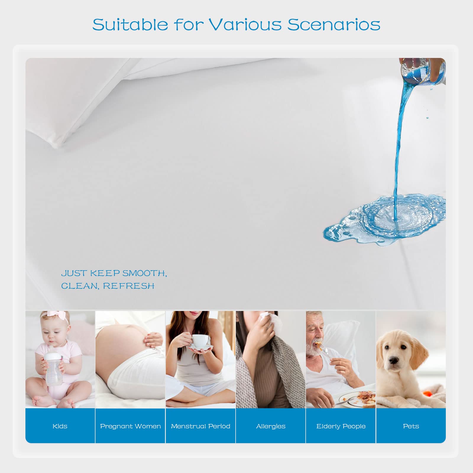 Grt 1 Pack 100% Waterproof Mattress Protector Cal King Size, Breathable & Noiseless Waterproof Mattress Cover Fitted Deep Pocket