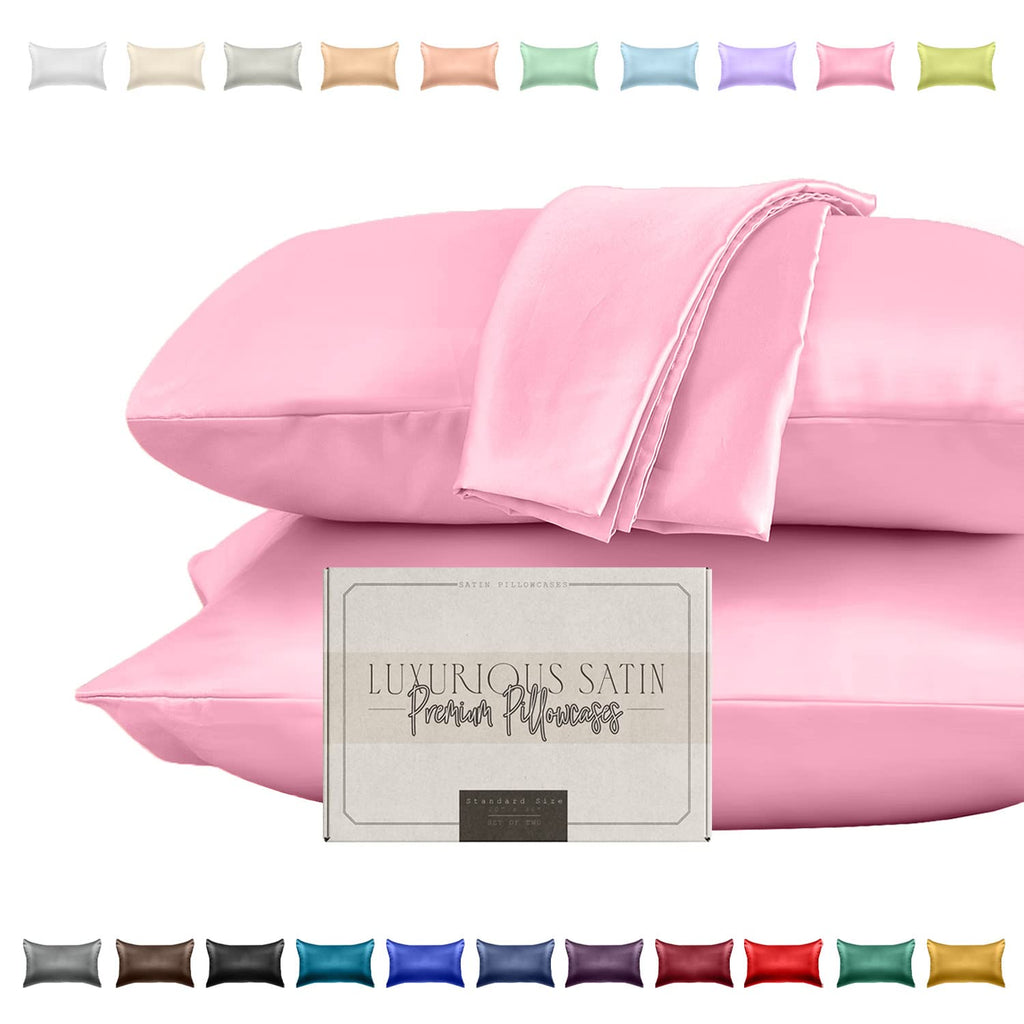 Elegant Comfort Silky And Luxurious 2-Piece Satin Pillowcase Set For Healthier Skin And Hair, Hidden Zipper Closure And Beautifully Packaged, Satin Pillowcase Set, Standard/Queen, Light Pink