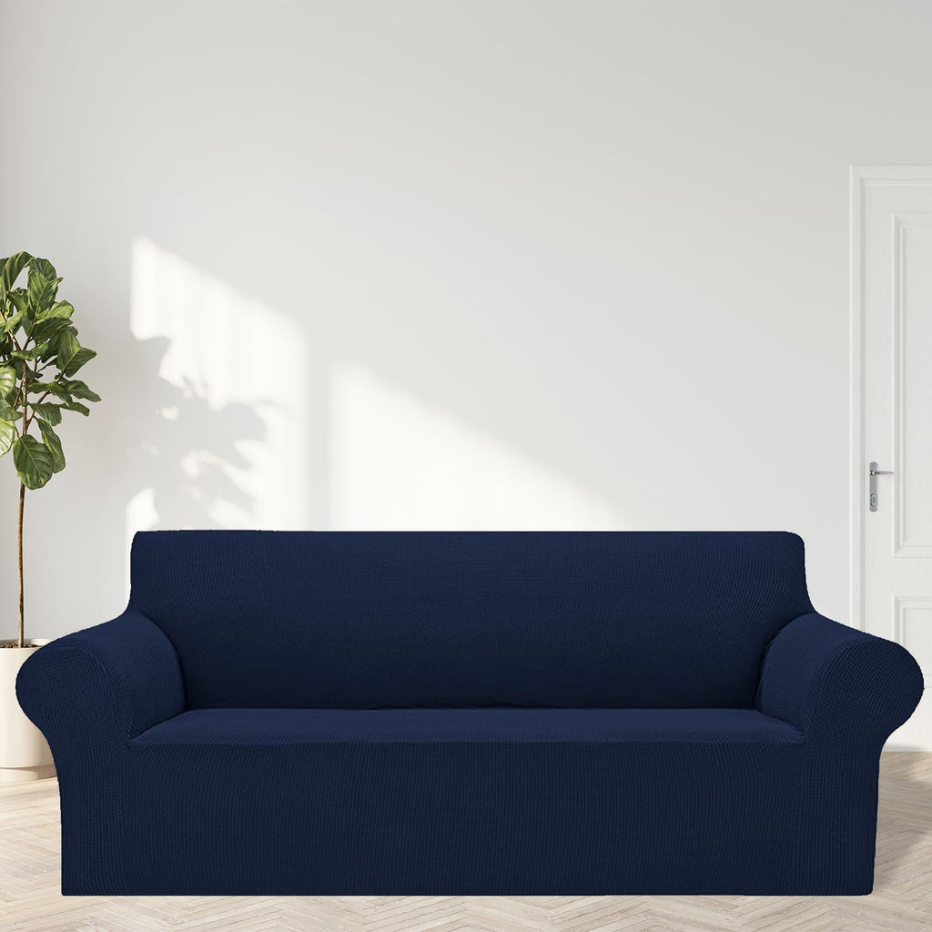 2025 New Stretch Sofa Slipcovers Couch Cover For 3 Cushion Furniture Protector Sofa Covers With Elastic Bottom Jacquard Fabric Small Checks For Pets, Kids -Sofa, Navy