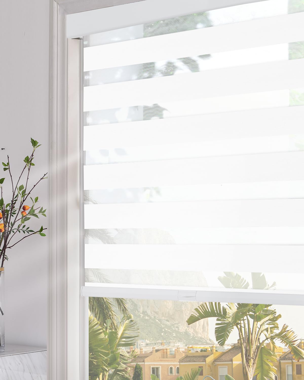 Persilux Cordless Zebra Blinds for Windows (24 W x 72 H, White) with Upgraded Cassette Free-Stop Blackout Dual Layers Sheer Roll