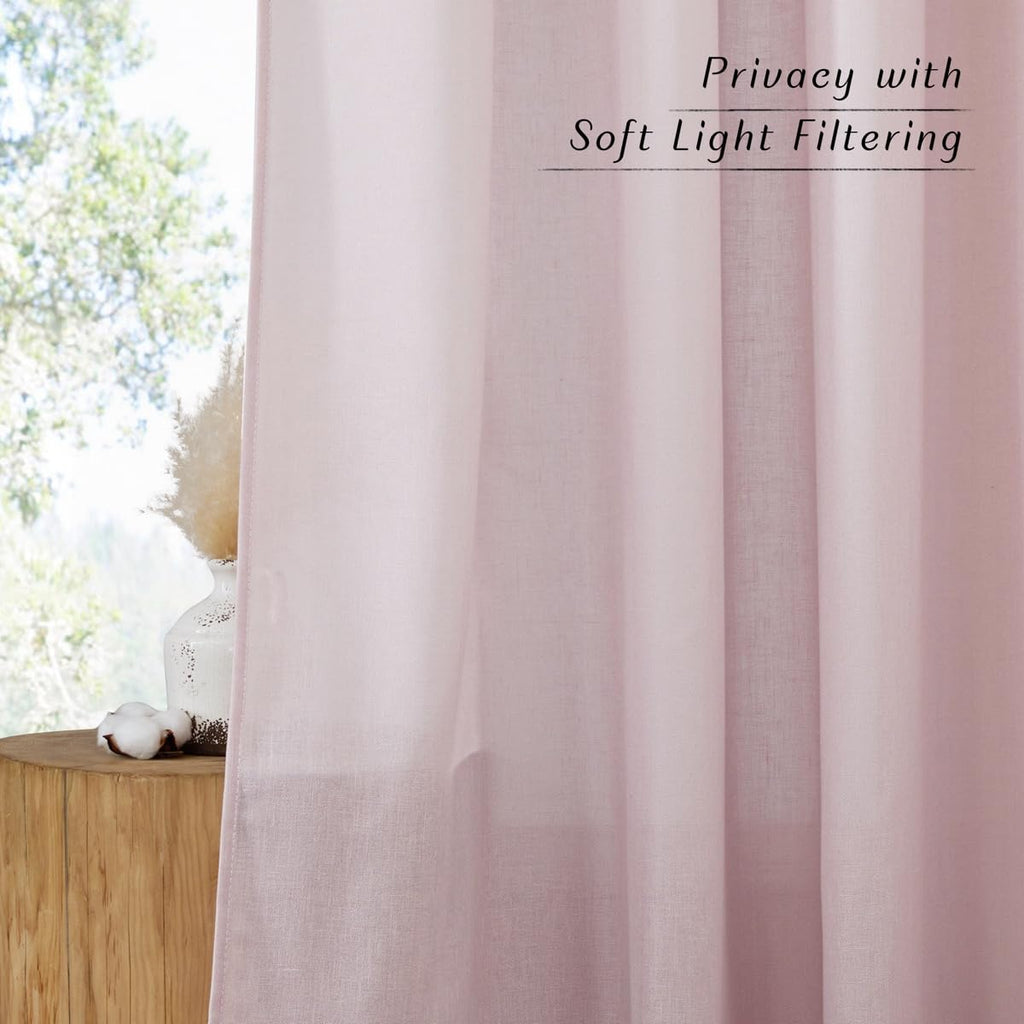 Nicetown Thick Linen Blush Pink Curtains 2 Panels For Kids Room, Grommet Flax Linen Privacy Added With Light Filtering Window Treatments For Bedroom/Living Room, W55 X L96