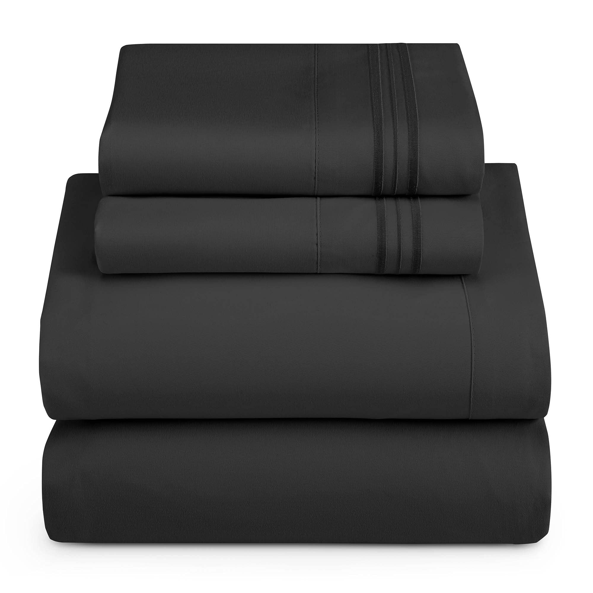 Hearth & Harbor Queen Size Sheets - 4 Piece Bed Sheet Set, Hotel Luxury Double Brushed Bed Sheets - Extra Soft Bedding Sheets & Pillowcases, Queen, Black