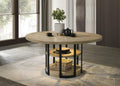 LILOLA LIVING Eden 59" Round Rustic Oak Dining Table with LED Light, Black Metal Frame, Shelves
