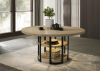 LILOLA LIVING Eden 59" Round Rustic Oak Dining Table with LED Light, Black Metal Frame, Shelves