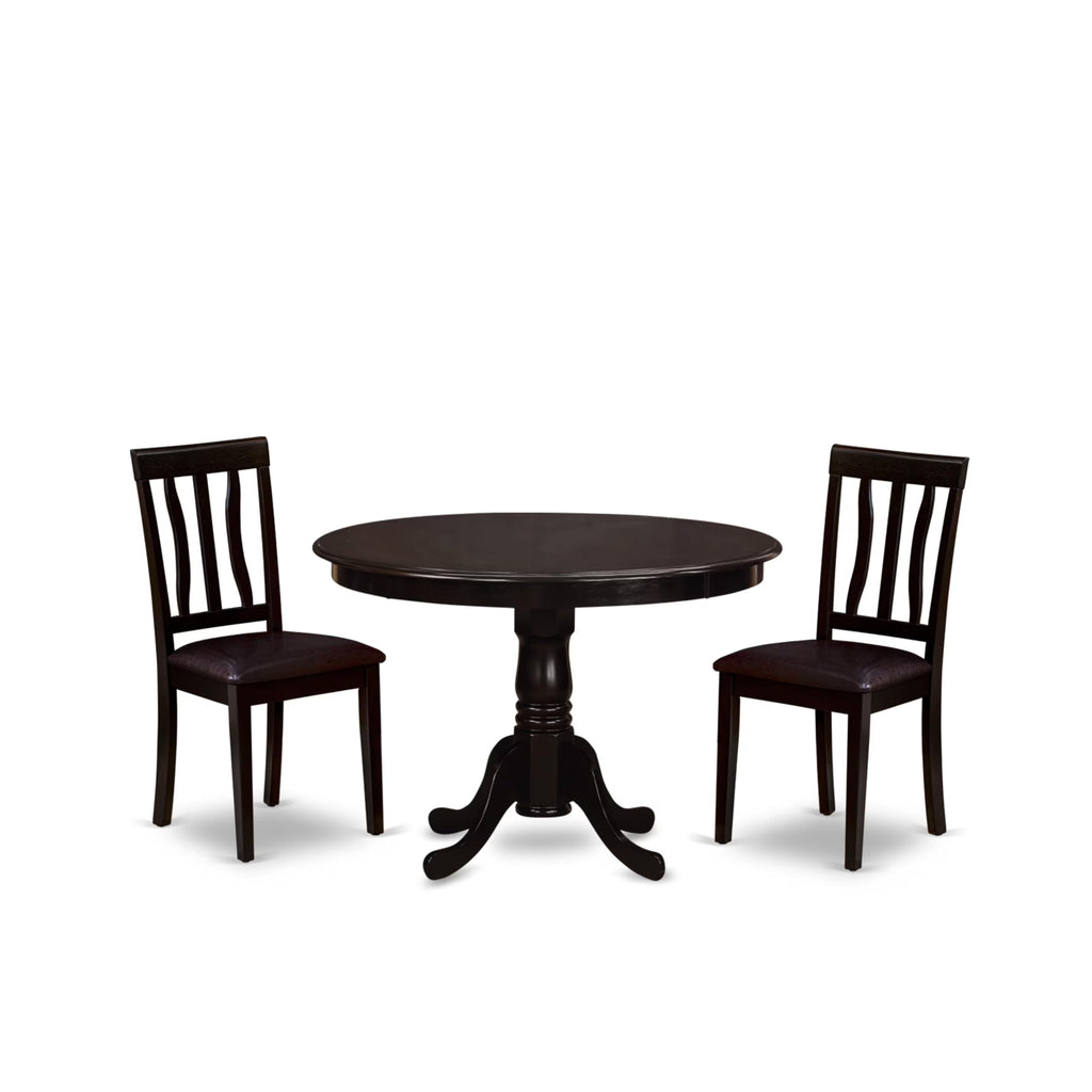 East West Furniture HLAN3-CAP-LC Boston 3-Piece Modern Set Contains a Round Table and 2 Faux Leather Kitchen Dining Chairs, 42x42 Inch, Cappuccino