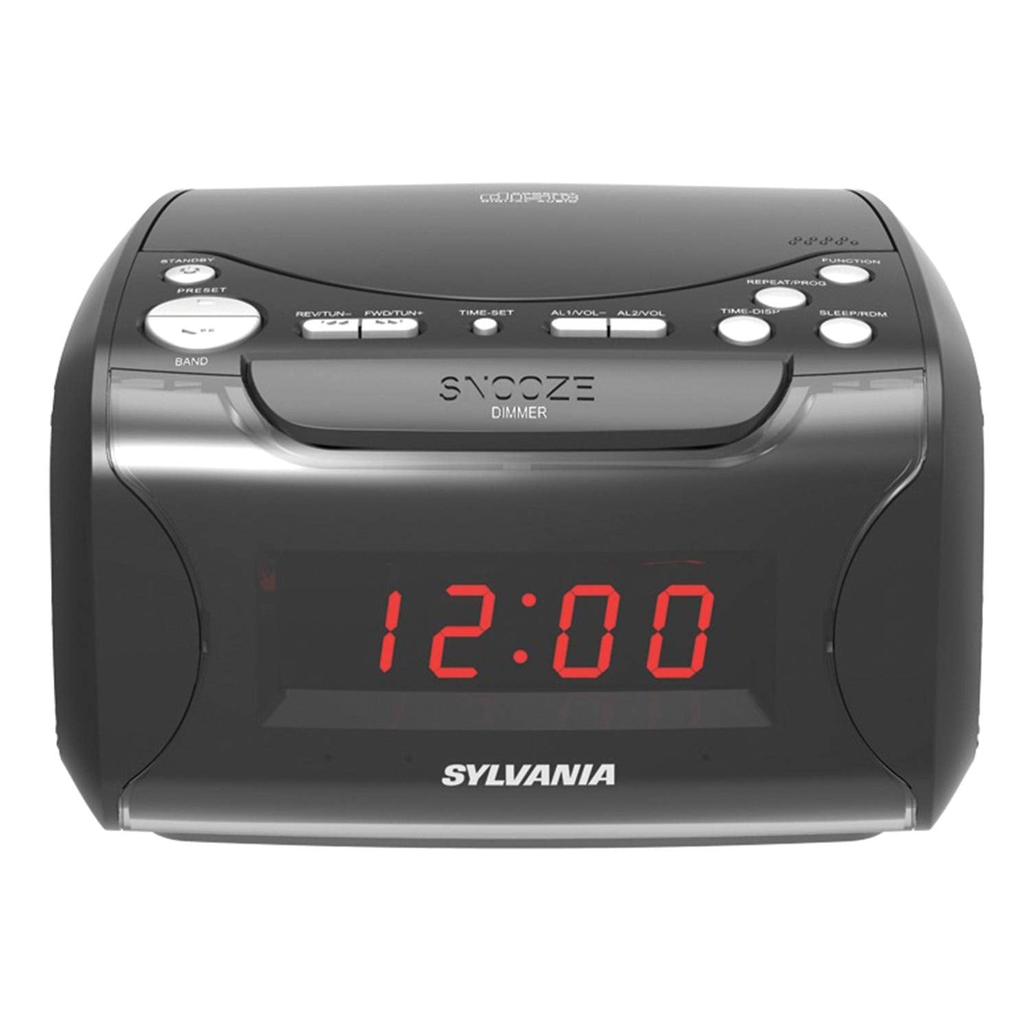Sylvania Alarm Clock Radio with CD Player and USB Charging, Black