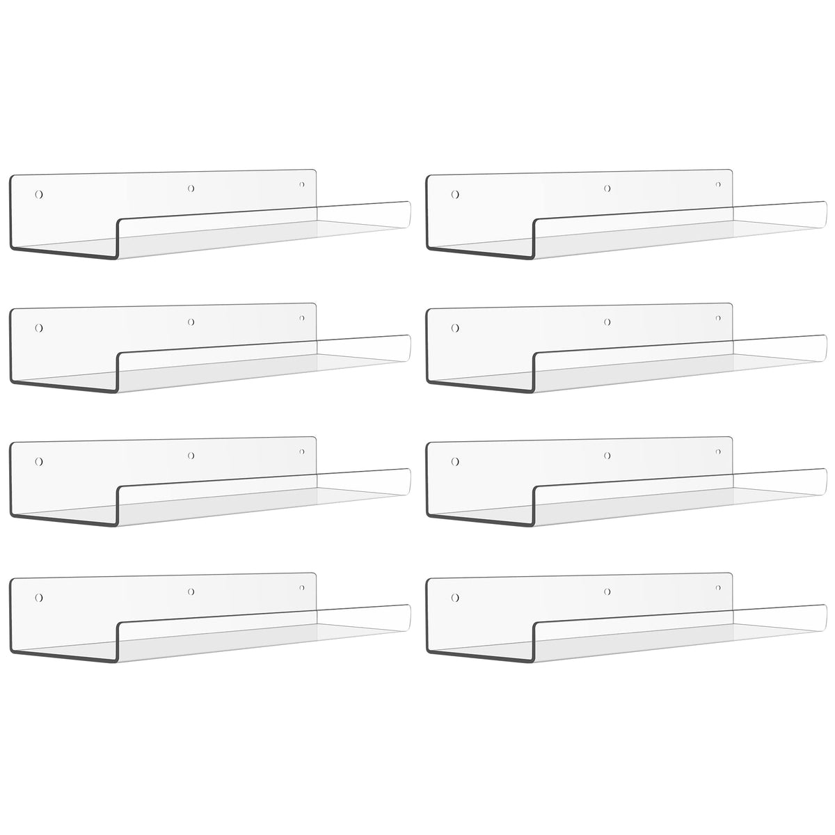 upsimples 8 Pack Acrylic Shelves for Wall Storage, 15 Floating Bookshelves for Kids, Display Shelf Organizer for Bathroom, Bedro