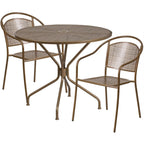 Flash Furniture Commercial Grade 35.25" Round Sky Blue Indoor-Outdoor Steel Patio Table Set with 2 Round Back Chairs