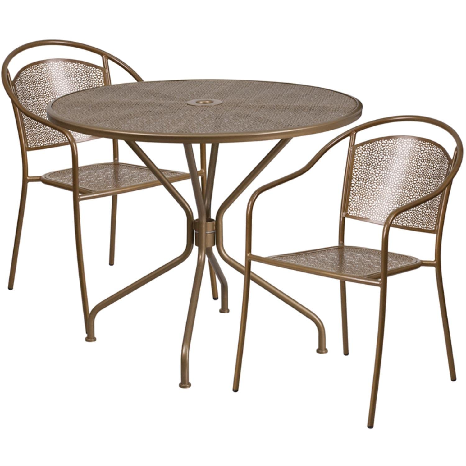 Flash Furniture Commercial Grade 35.25" Round Sky Blue Indoor-Outdoor Steel Patio Table Set with 2 Round Back Chairs