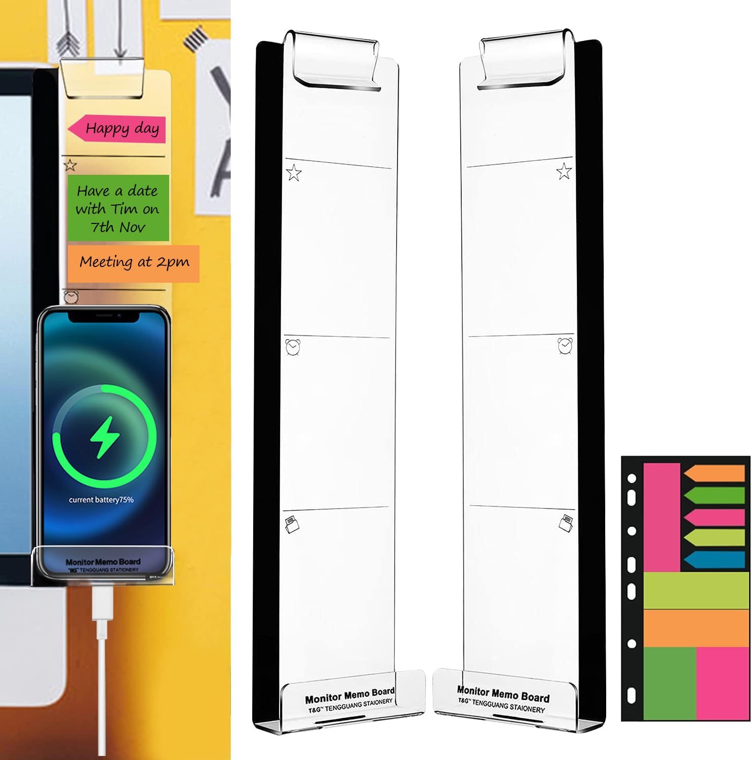 Monitor Memo Boards For Computer, Set Of 2 (Left & Right) Multifunction Acrylic Screen Message Reminder Pad Side Panels Phone Ho