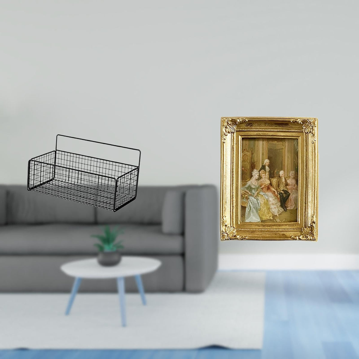 Enakshi Floating Metal Wire Basket Shelves And Resin Glass Photo Frame Card Display Holder Organizer For Kitchen Bathroom Living