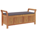 vidaXL Garden Storage Bench, Solid Acacia Wood, Gray Cushion Included, Classic Outdoor Design, Patio & Garden Seating, 49.6 x 1