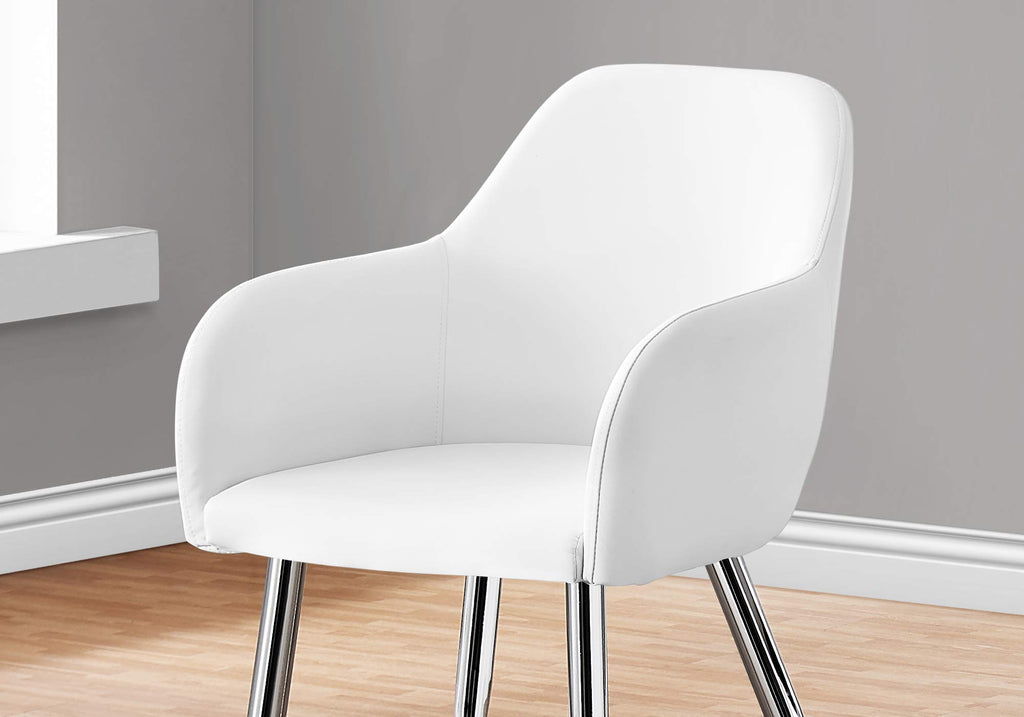 Monarch Specialties I 1190 Dining Chair, Set of 2, Side, Upholstered, Kitchen, Dining Room, Pu Leather Look, Metal, White, Chrome, Contemporary, Modern
