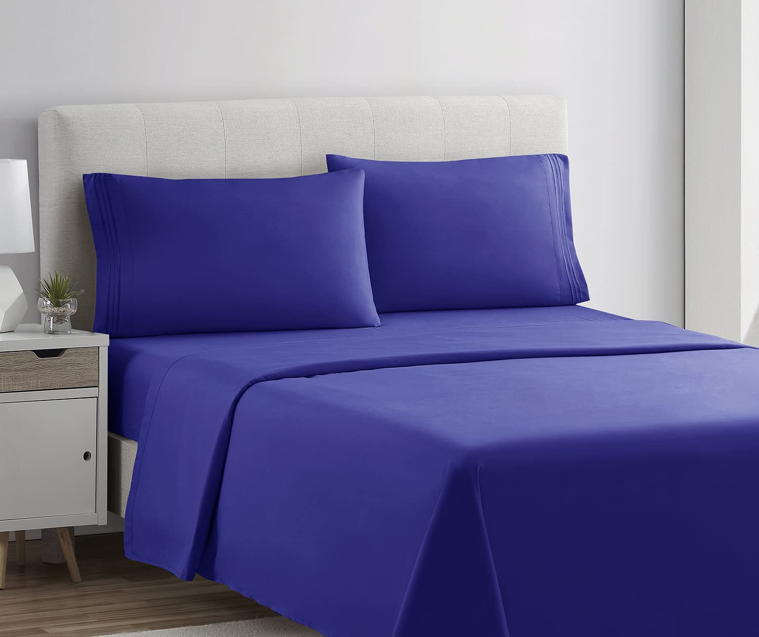 Clara Clark Split King Sheets Set, Deep Pocket Bed Sheets For Split King Size Bed, 4 Piece Bed Sheet Set, Super Soft Bedding Sheets & Pillowcases, Split King, Royal Blue