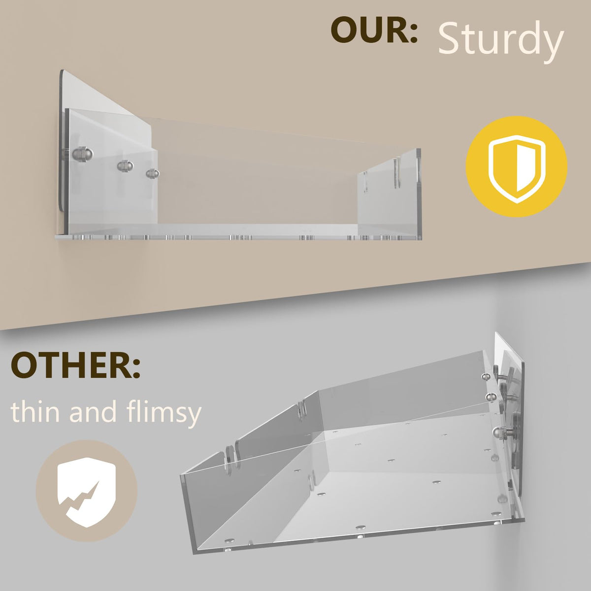 Durmmur Clear Acrylic Shower Caddy with Soap Dish, 3-Pack Adhesive Shelves Organizer, Floating Bathroom Storage with Hook