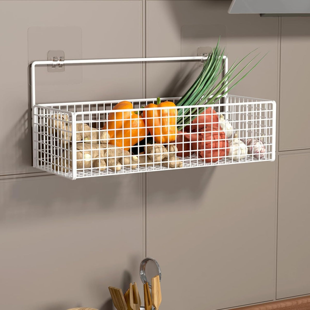 Mosquick Kitchen Organizer Rack Wall Mounted, Metal Wire Hanging Basket For Onion And Potato Storage, Fruit Vegetable Stand, Wal