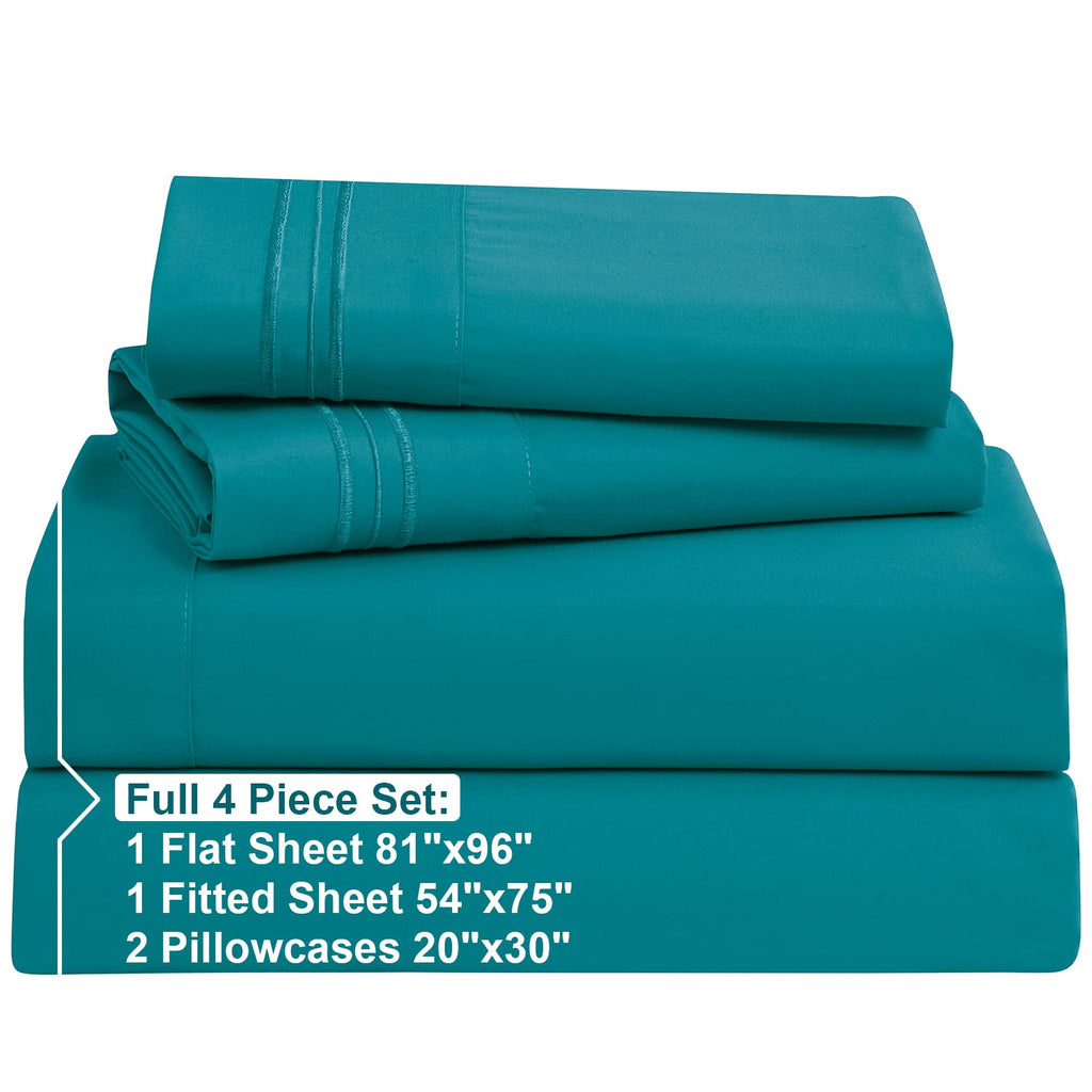 Nestl Full Size Sheet Sets - 4 Piece Full Size Sheets, Teal Sheets Full Size Bed Sheets, Double Brushed Bed Sheets Full Size, Hotel Luxury Full Bed Sheets Set.