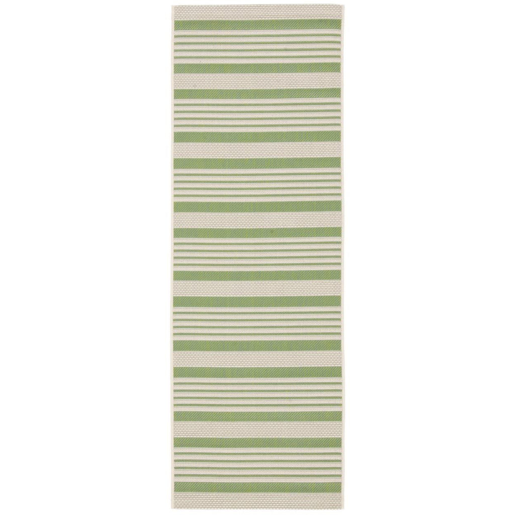SAFAVIEH Courtyard Collection 2'3' x 12' Green/Beige CY6062 Stripe Indoor/ Outdoor Patio Backyard Mudroom Runner Rug