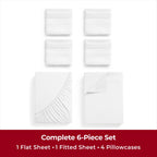 Mellanni Full Sheet Set - 6-Piece Iconic Collection Bedding, (Including 4 Pillowcases), 16-Inch Deep Pocket, Easy Care, Extra Soft, Cooling Sheets, Brushed Microfiber - White