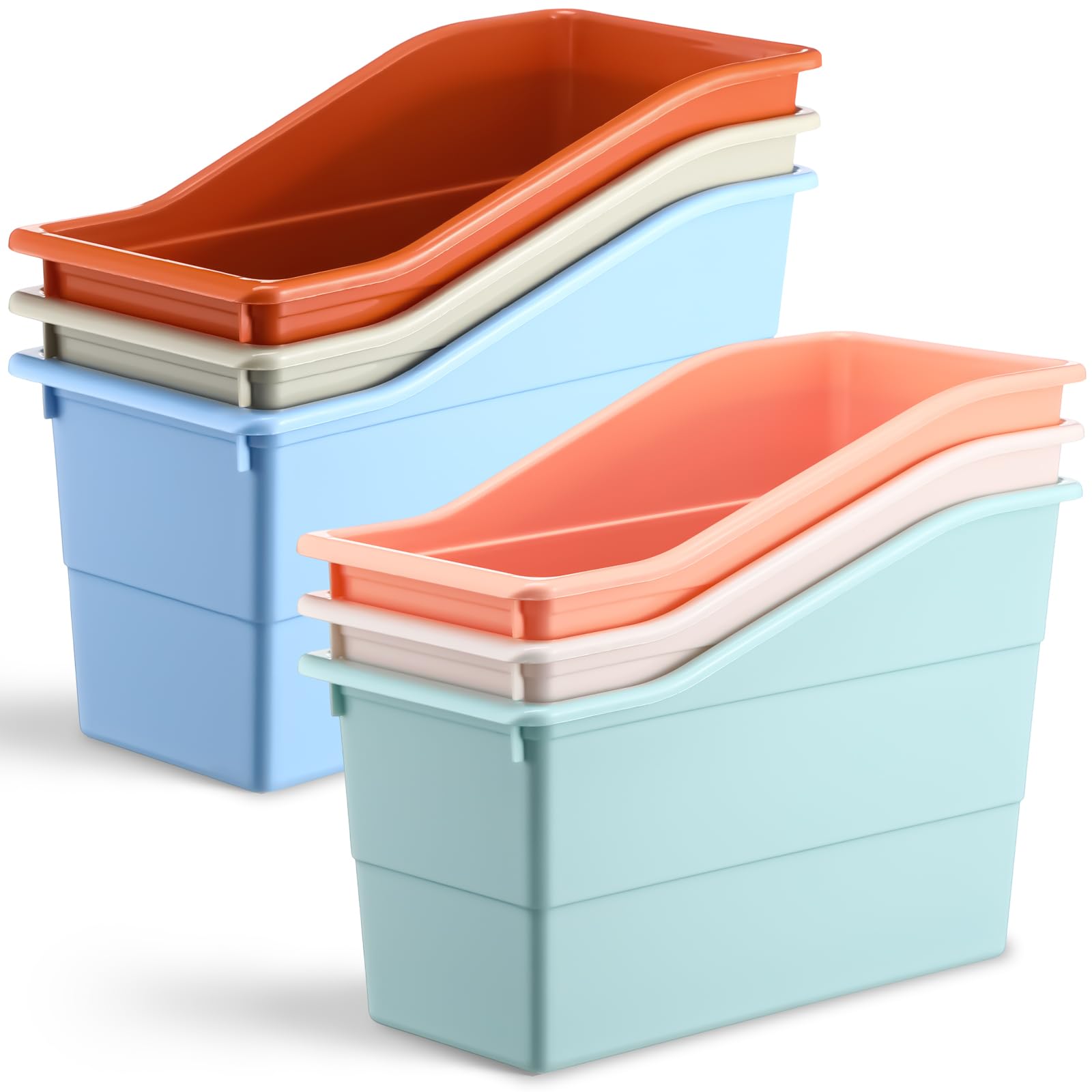 Affrolling 6 Packs Book Bins for Classroom Plastic Book Binder Holders Vertical Organizer Baskets Storage Boxes for Classroom Li