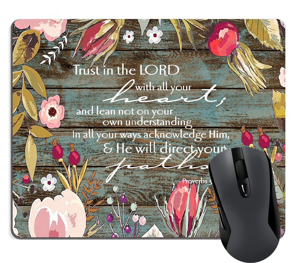Wknoon Christian Bible Verses Scripture Quotes Proverbs 3-5 Mouse Pad, Trust In The Lord With All Your Heart Mouse Pads Vintage