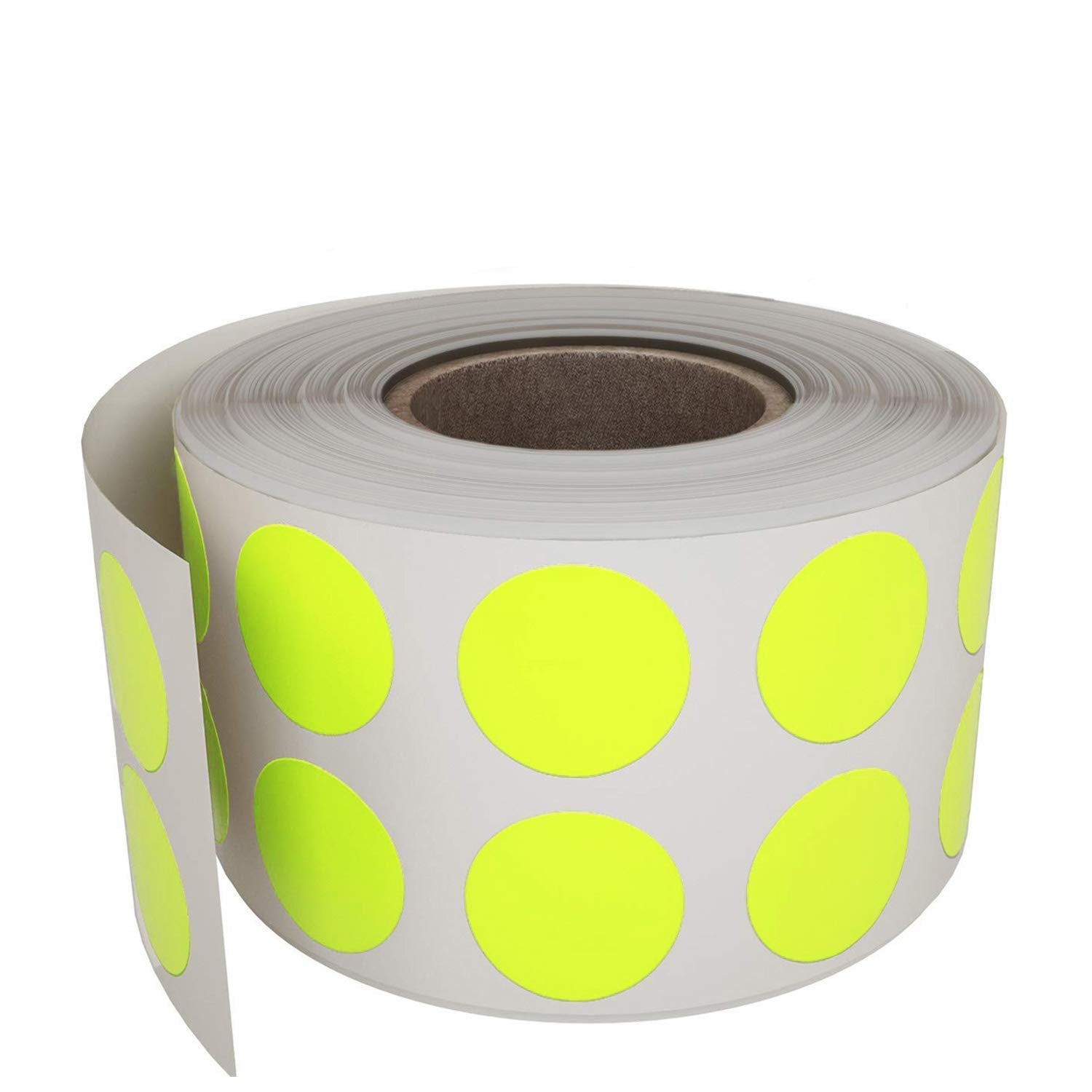 Royal Green Color Coding Stickers In Neon Yellow 0.50 Inch - Round Dot Labels In Rolls Write On Surface - 1080 Pack