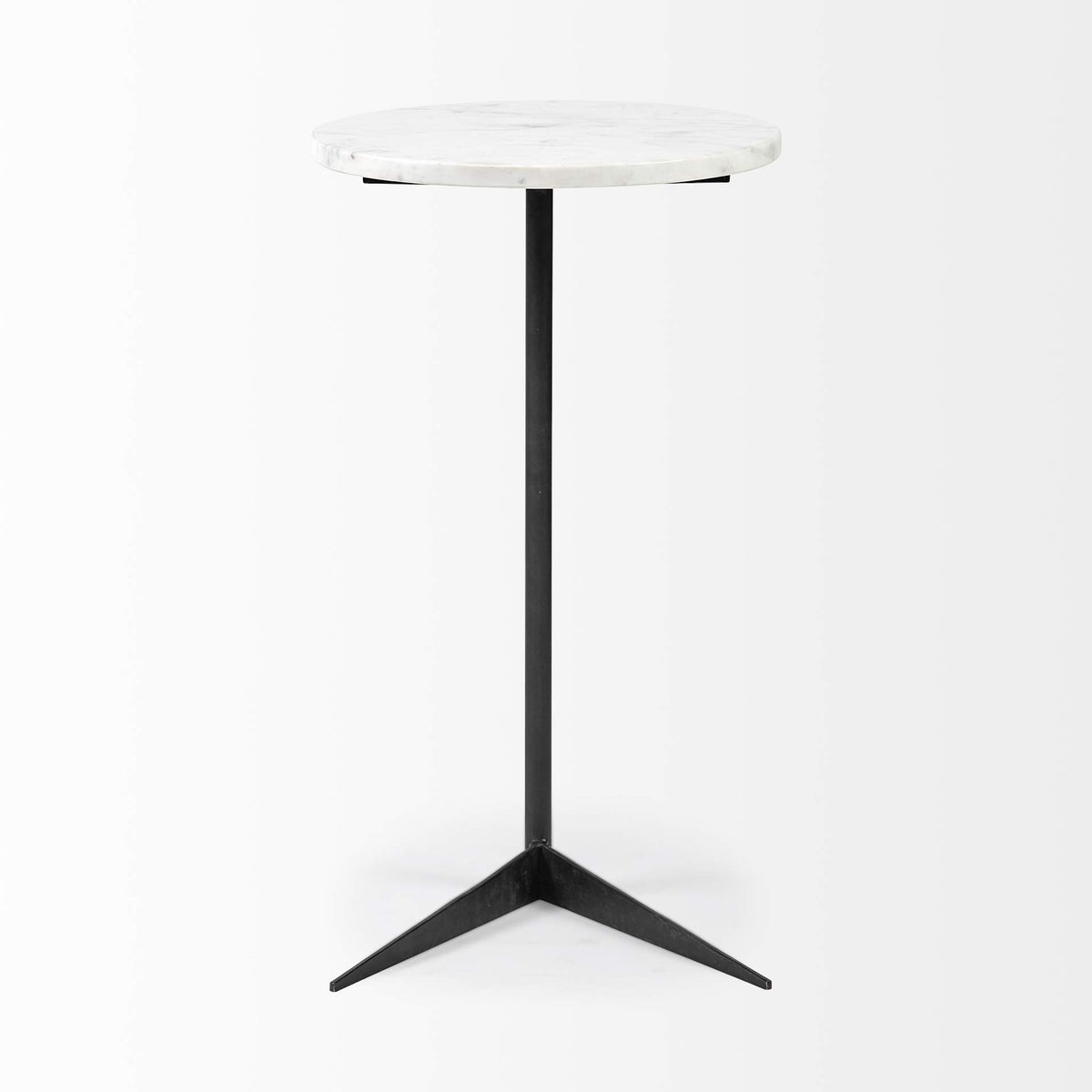 HomeRoots White Marble Round Top Accent Table with Black Iron Base