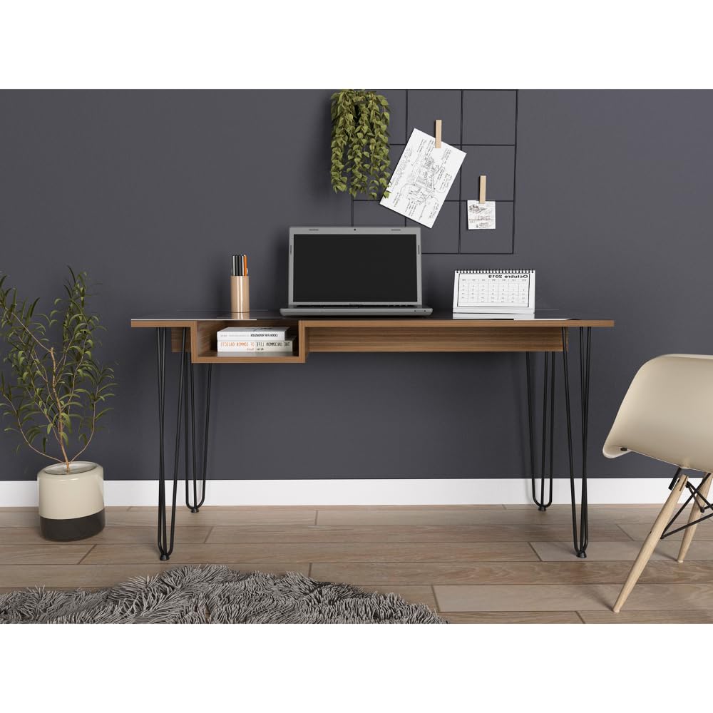 Tuhome Baxter 140 Desk, One Shelf, Four Legs -Mahogany