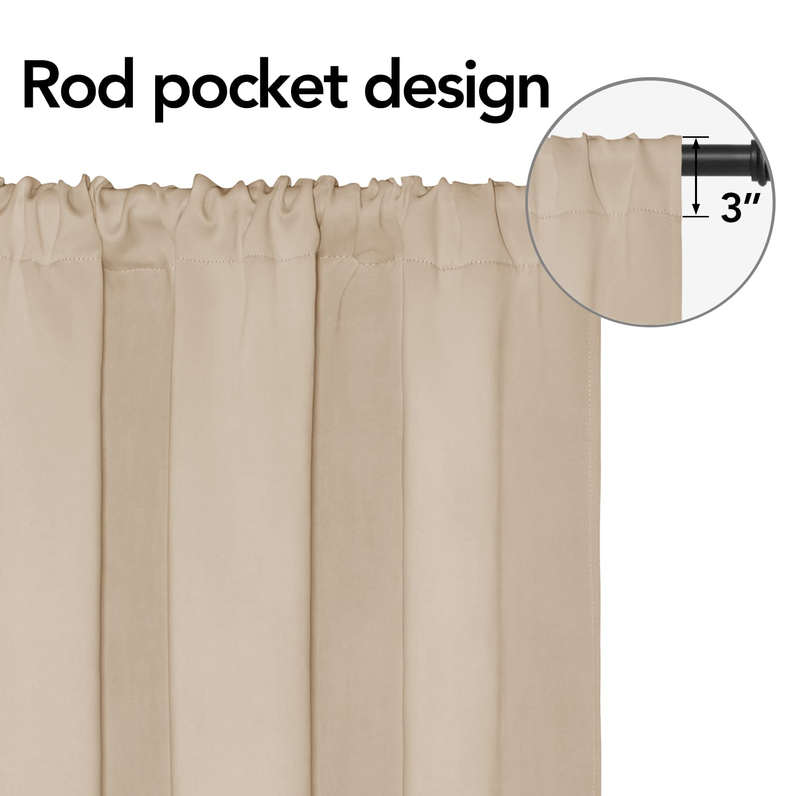 Easy-Going Rod Pocket Blackout Curtains For Bedroom, Room Darkening Window Curtains For Living Room, Thermal Insulated Noise Reduction Solid Window Drapes, 2 Panels(34X63 In, Beige)