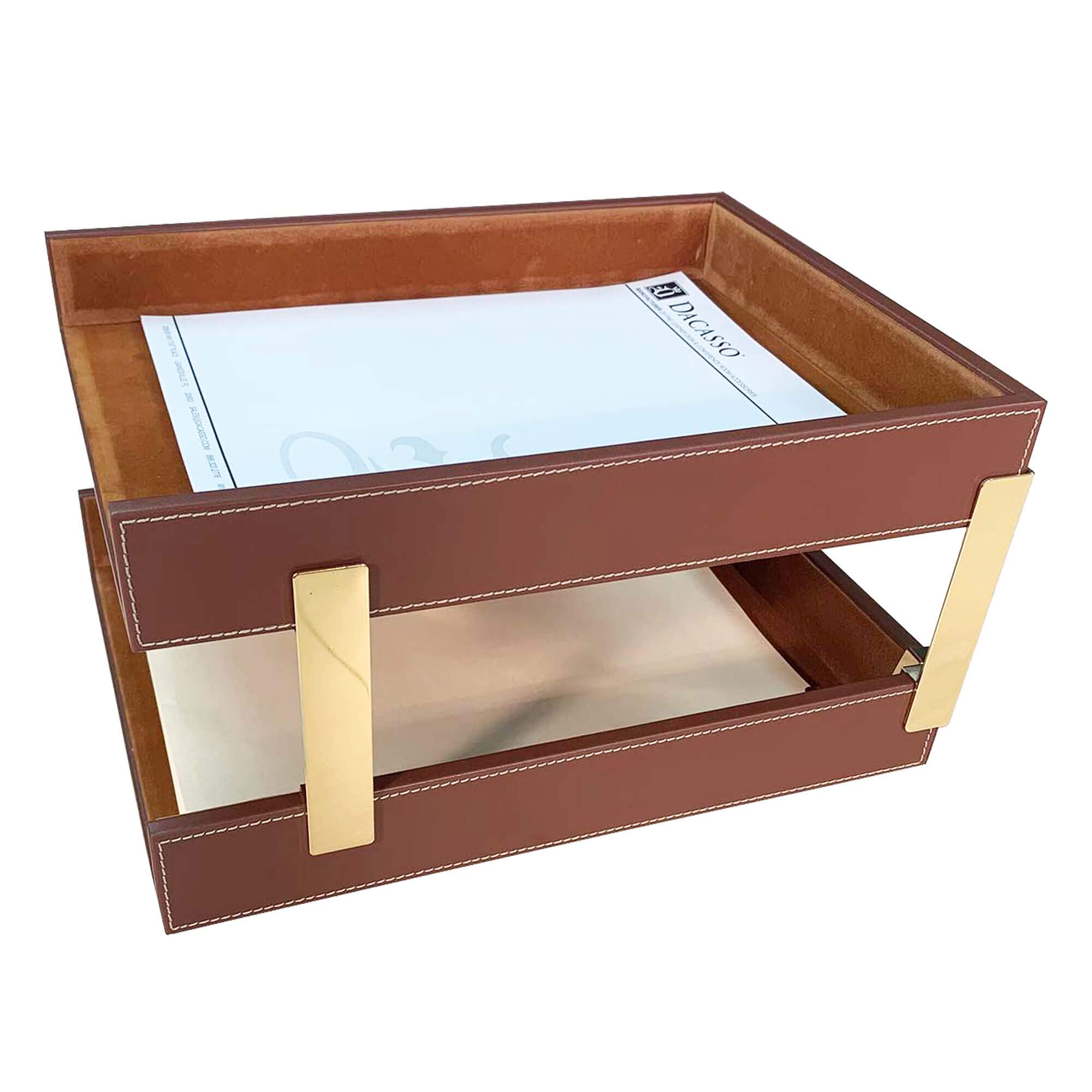 Dacasso Leather Double Letter Trays, Rustic Brown (A3220)