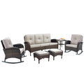Belord Patio Rocking Chairs Furniture Set Of 6, Outdoor Wicker Furniture Sets With Wicker Rocker, Small Patio Conversation Sets With Outdoor Couch Ottomans Brown/Beige