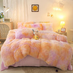 Sucses Plush Shaggy Duvet Cover Set For Girls, 3 Pcs Fluffy Full Size Bedding Sets, Faux Fur Tie Dye Teen Girl Bed Set, Colorful