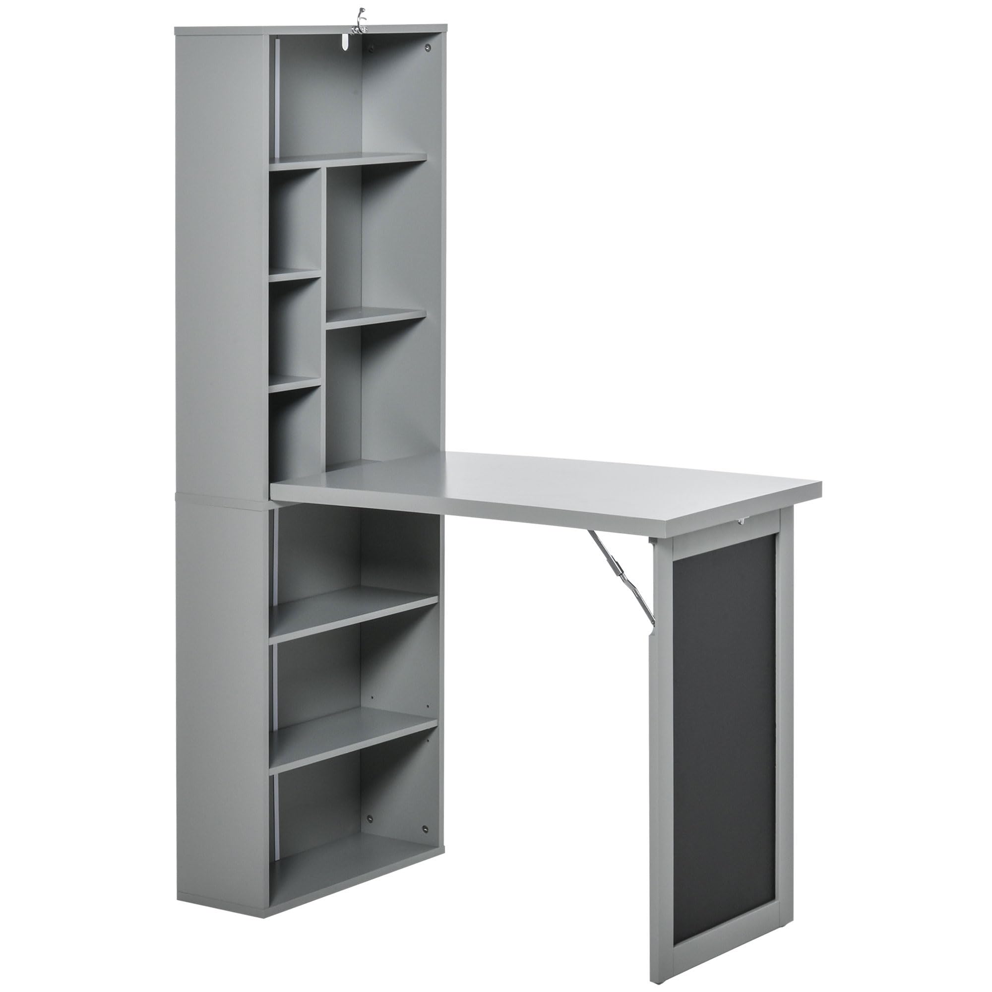 HOMCOM Fold-Out Convertible Writing Table, Wall Mount Desk Cabinet with Blackboard and Side Shelf Multi-Function Home Office Wor