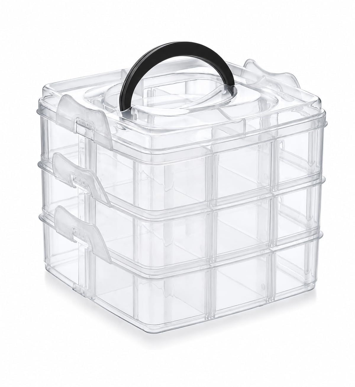UNFOLD 3 Layer Storage Box Organizer | 30 Grid Detachable Plastic Storage Case with Lid & Compartments | Multipurpose Organizer 