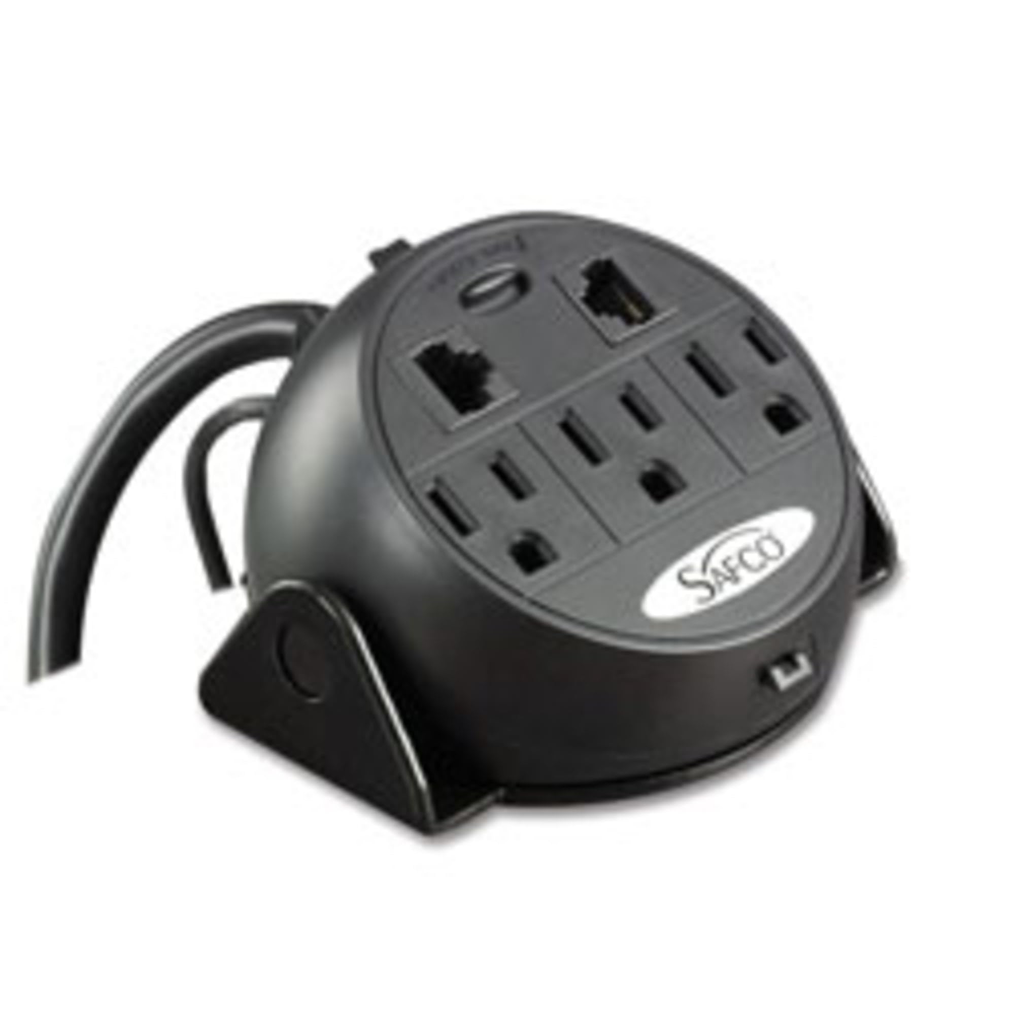 Safco 2059Bl Power Module 3 Outlets 2 Rj-45 Ports 8 Ft Cord