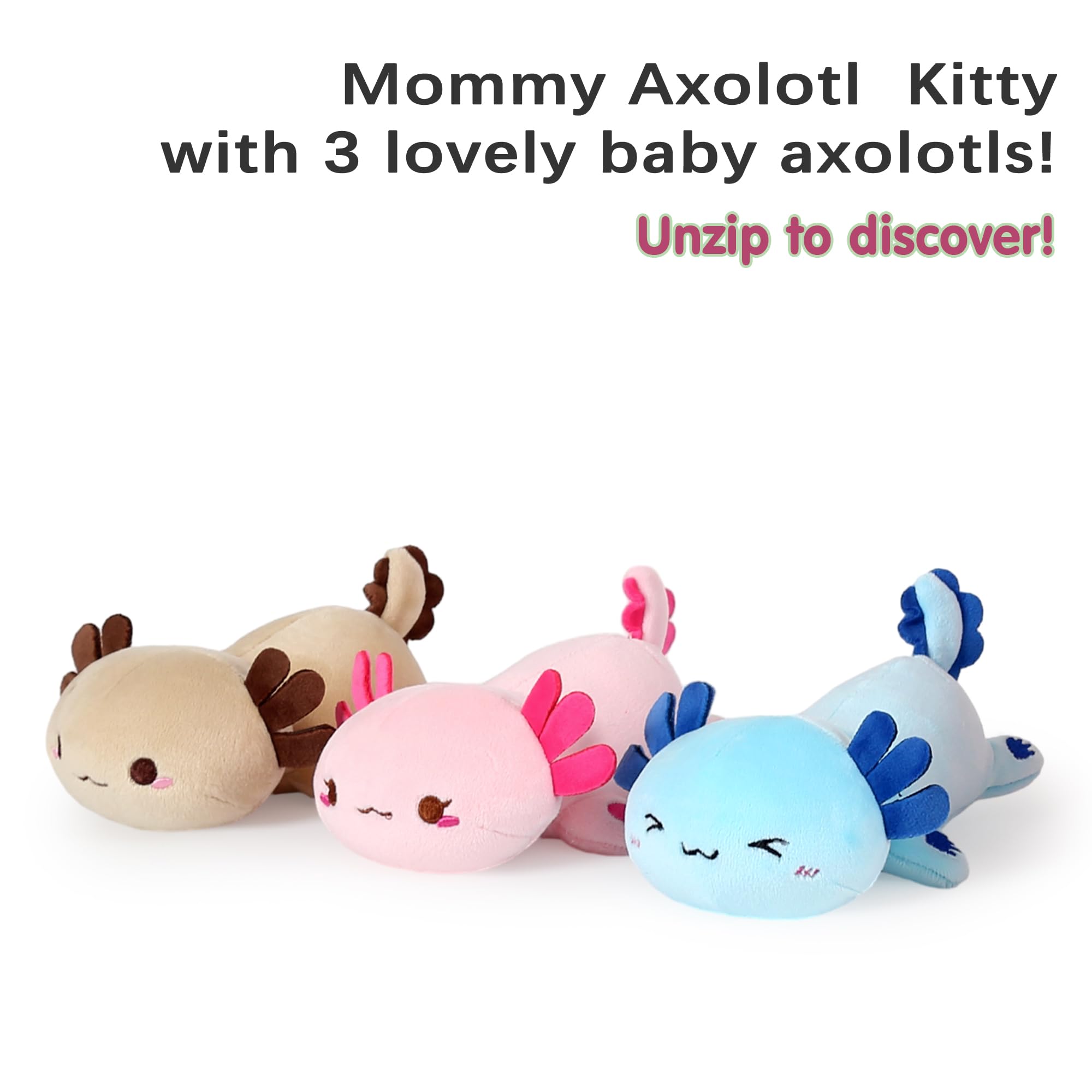 Onsoyours Axolotl Stuffed Animal Mommy 19.7" with 3 Baby Axolotls Plush Pillow Toys, Pink, Polyester