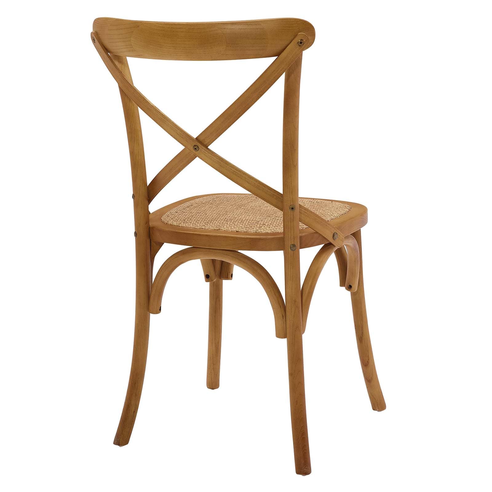 Modway Gear Rustic Modern Farmhouse Elm Wood Rattan Four Dining Chairs In Walnut