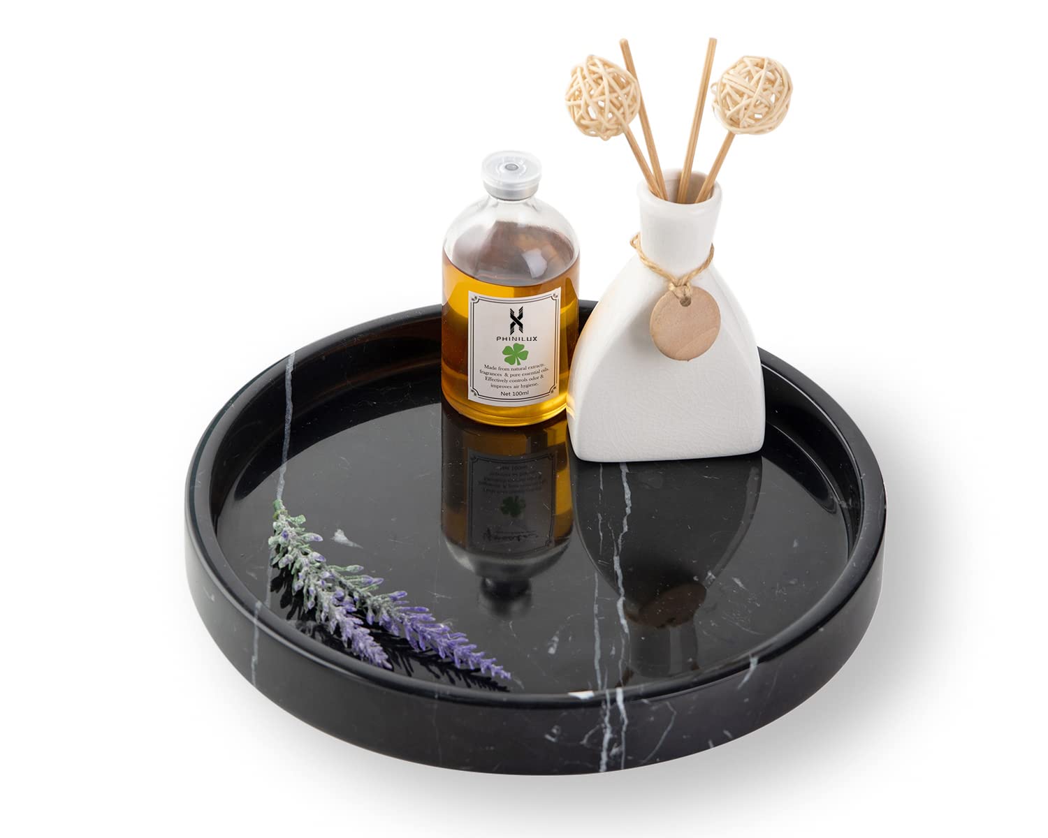 PHINILUX Italian 100% Marble Round Vanity Tray 10, Decorative & Fruit Serving Trays for Bathroom, Kitchen, Nightstand, Jewelry