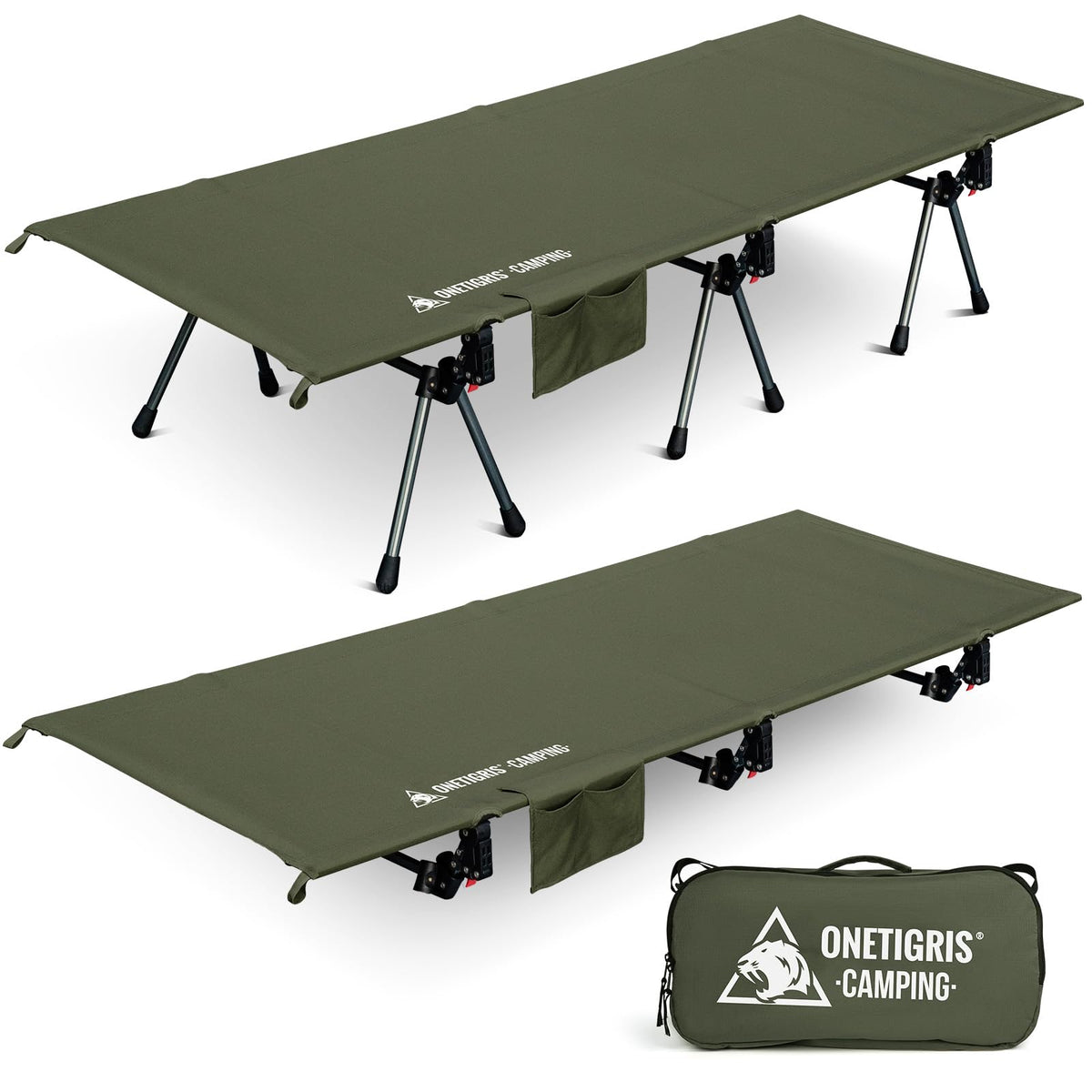 ONETIGRIS SUPRANUBIS Camping Cot, Height Adjustable with Cot Leg Extenders, Strong Support 330lbs, Lightweight Comfortable Foldi