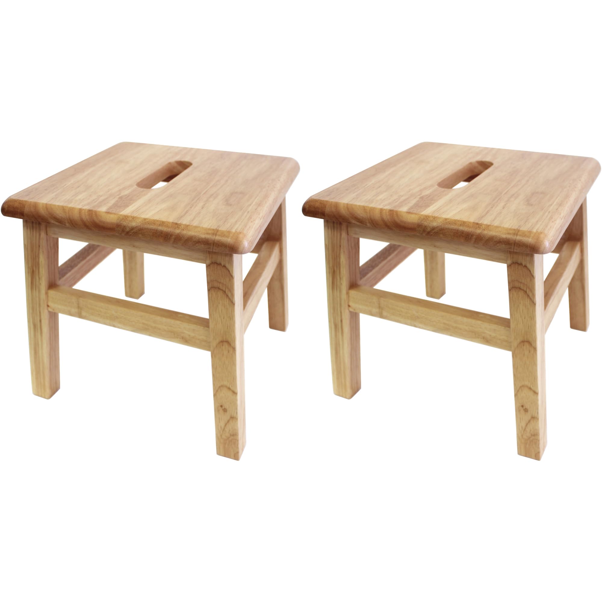 eHemco Solid Hardwood Step Stool for Adults and Kids, 12.25 Inches, Natural, Set of 2