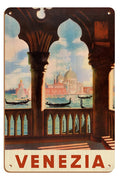 Venezia (Venice) Italy - Gondolas on Grand Canal - St. Marks Basilica (Basilica di San Marco) - Vintage Travel Poster c.1938-8 