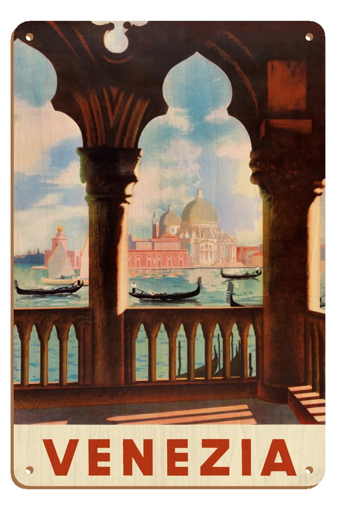 Venezia (Venice) Italy - Gondolas on Grand Canal - St. Marks Basilica (Basilica di San Marco) - Vintage Travel Poster c.1938-8 