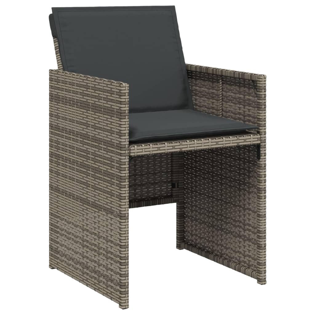 vidaXL Patio Dining Set - 9 Piece Outdoor Furniture with Cushions Gray Poly Rattan, Glass Table Top, Foldable Chairs