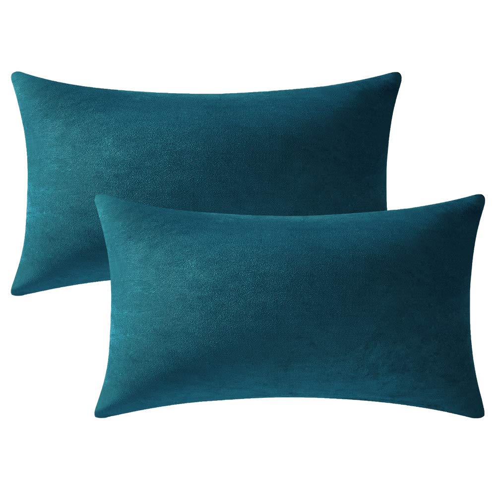 Dezene 12X20 Throw Pillow Cases Teal: 2 Pack Cozy Soft Velvet Rectangular Decorative Pillow Covers For Farmhouse Home Decor