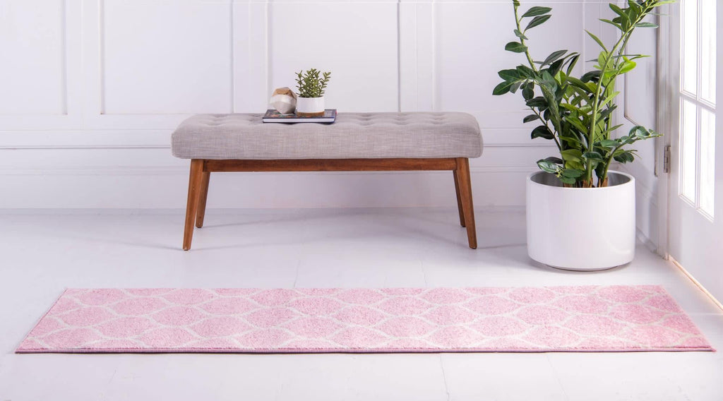 Unique Loom Trellis Frieze Collection Area Rug - Rounded (2' X 10' Runner, Light Pink/ Ivory)