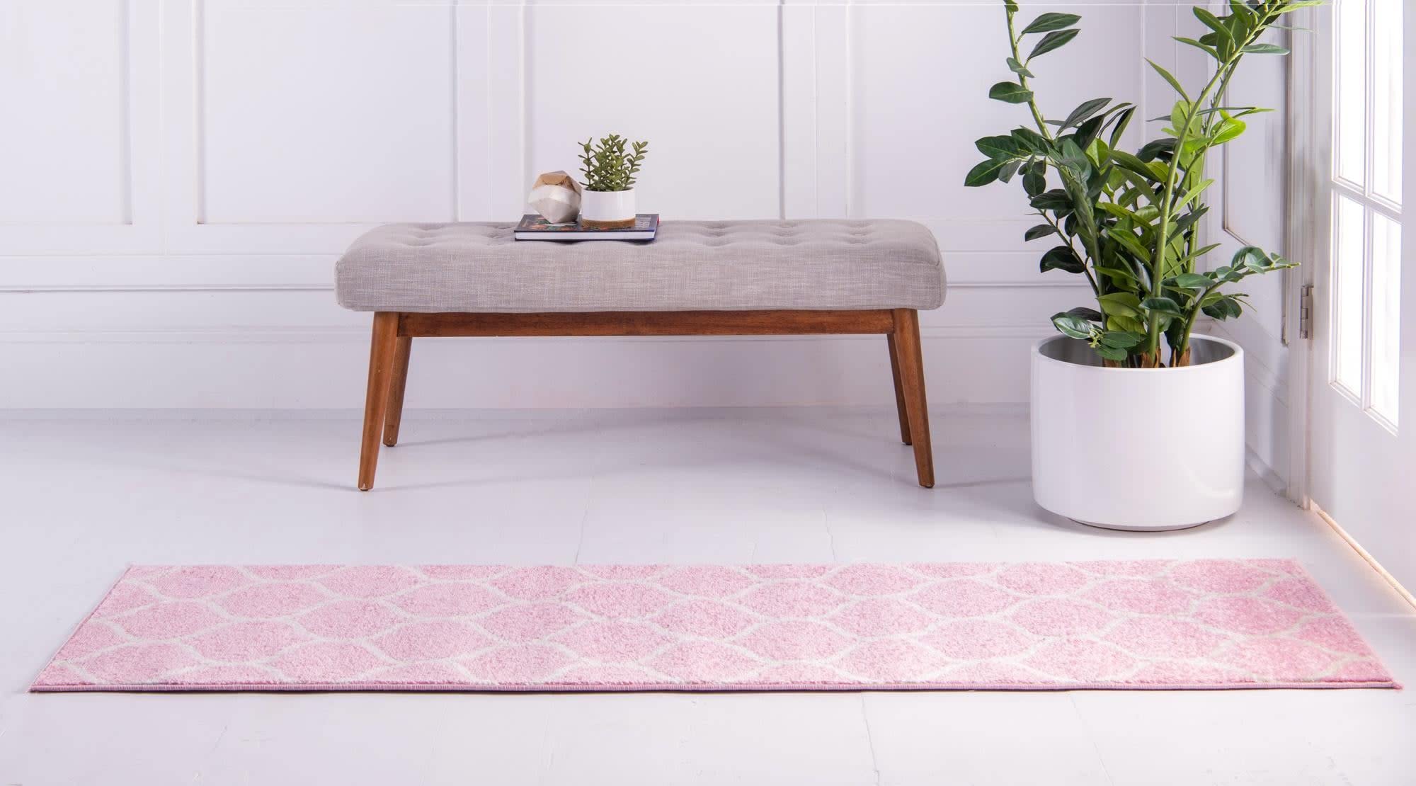 Unique Loom Trellis Frieze Collection Area Rug - Rounded (2' X 10' Runner, Light Pink/ Ivory)